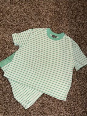 LOFT Mint Green and White Striped Pajama Set